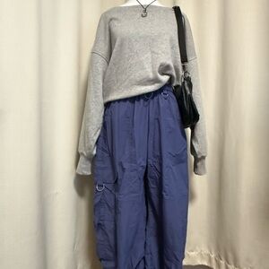 UO Dark blue Nylon Baggy cargo wide-Leg Pants